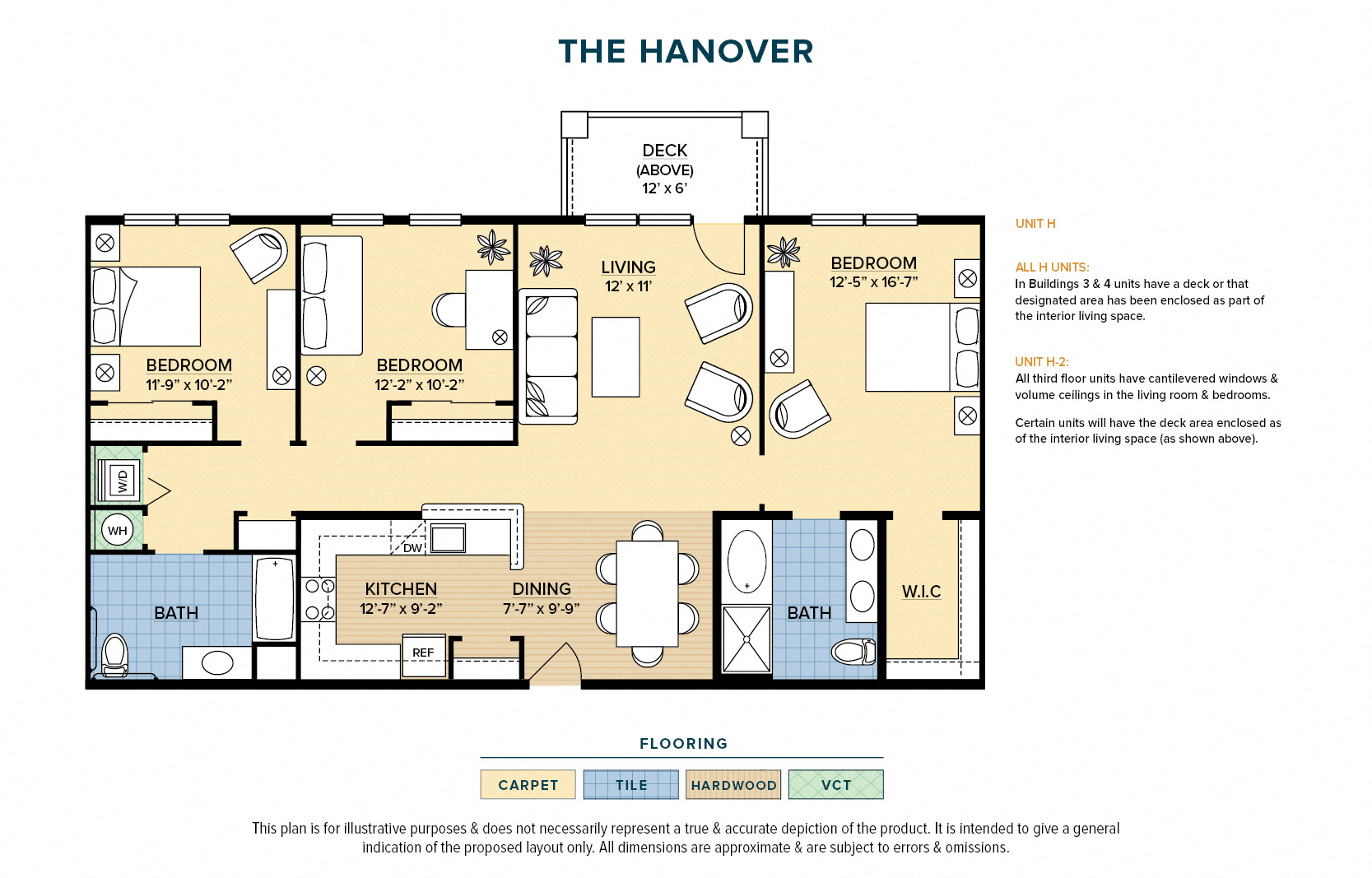 Floor plan for 3 beds, 2 baths, 1522 sqft