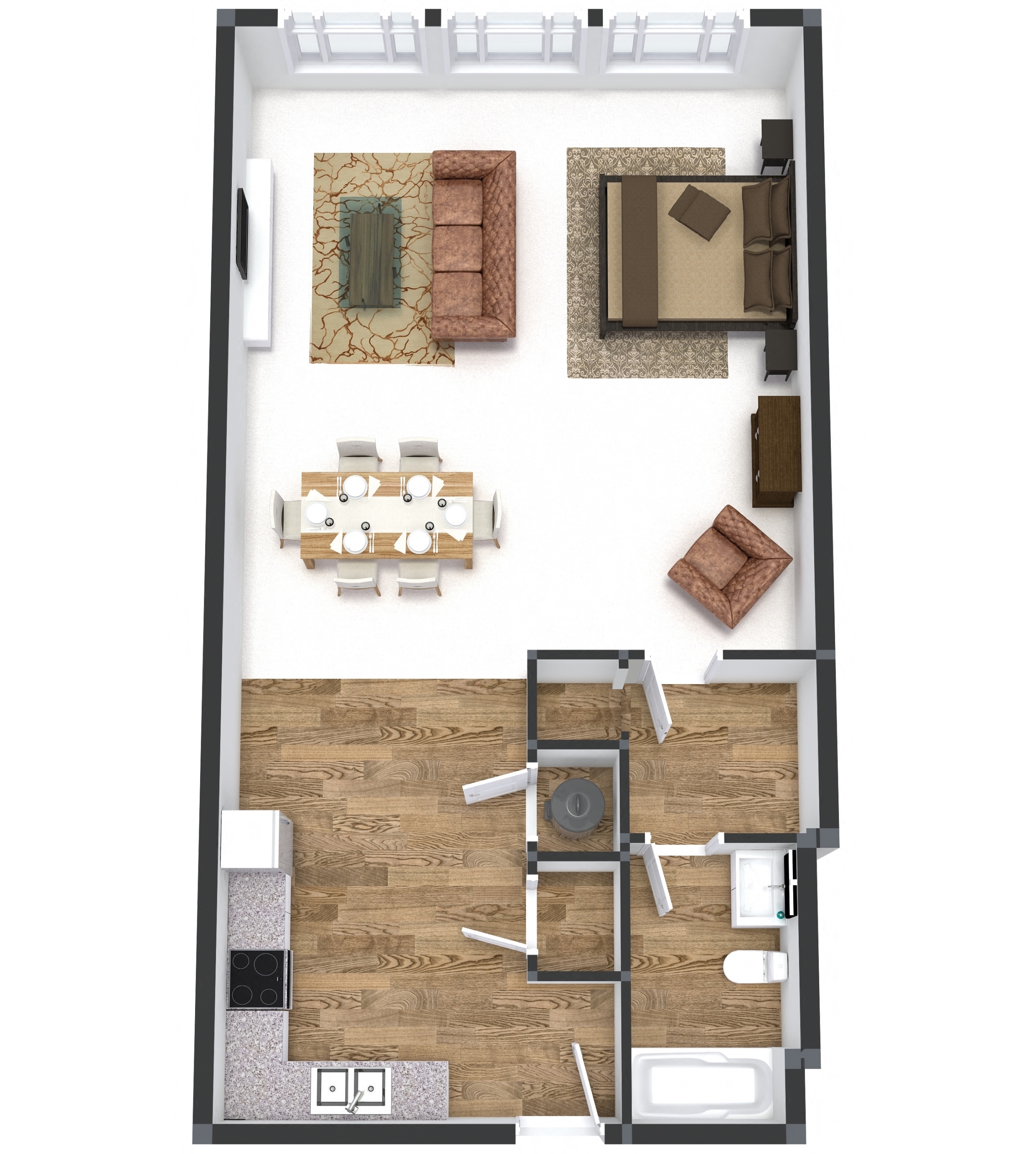 Floor plan for studio, 1 bath, 646 sqft