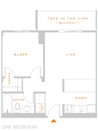 Floor plan for 1 bed, 1 bath, 550 sqft