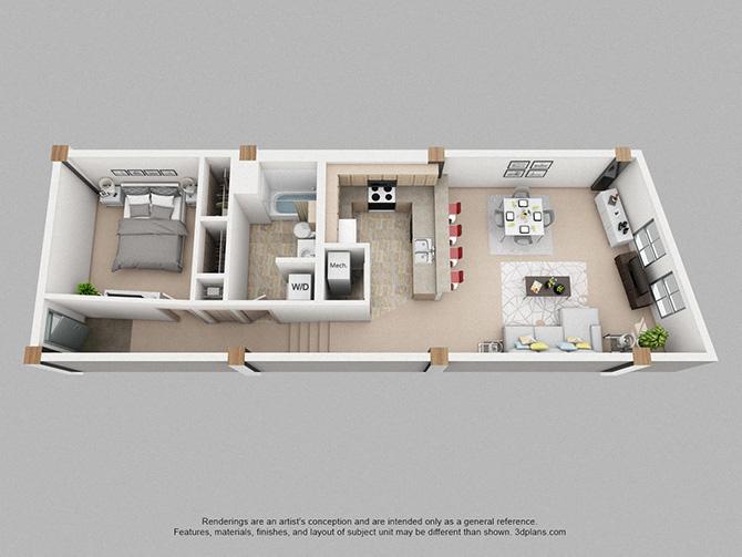 Floor plan for 1 bed, 1 bath, 825 sqft
