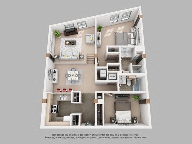 Floor plan for 2 beds, 2 baths, 1220 sqft