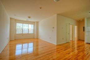 Jersey City apartment for rent - Living room area with entrances to bedrooms