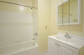 Jersey City apartment for rent - bathroom with with sink, bathtub and cabinets