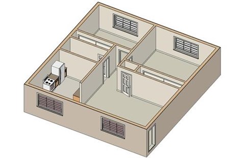 Floor plan for 2 beds, 1 bath, 703 sqft
