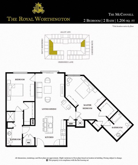 Floor plan for 2 beds, 2 baths, 1206 sqft