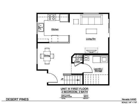Floor plan for 2 beds, 2 baths, 1002 sqft
