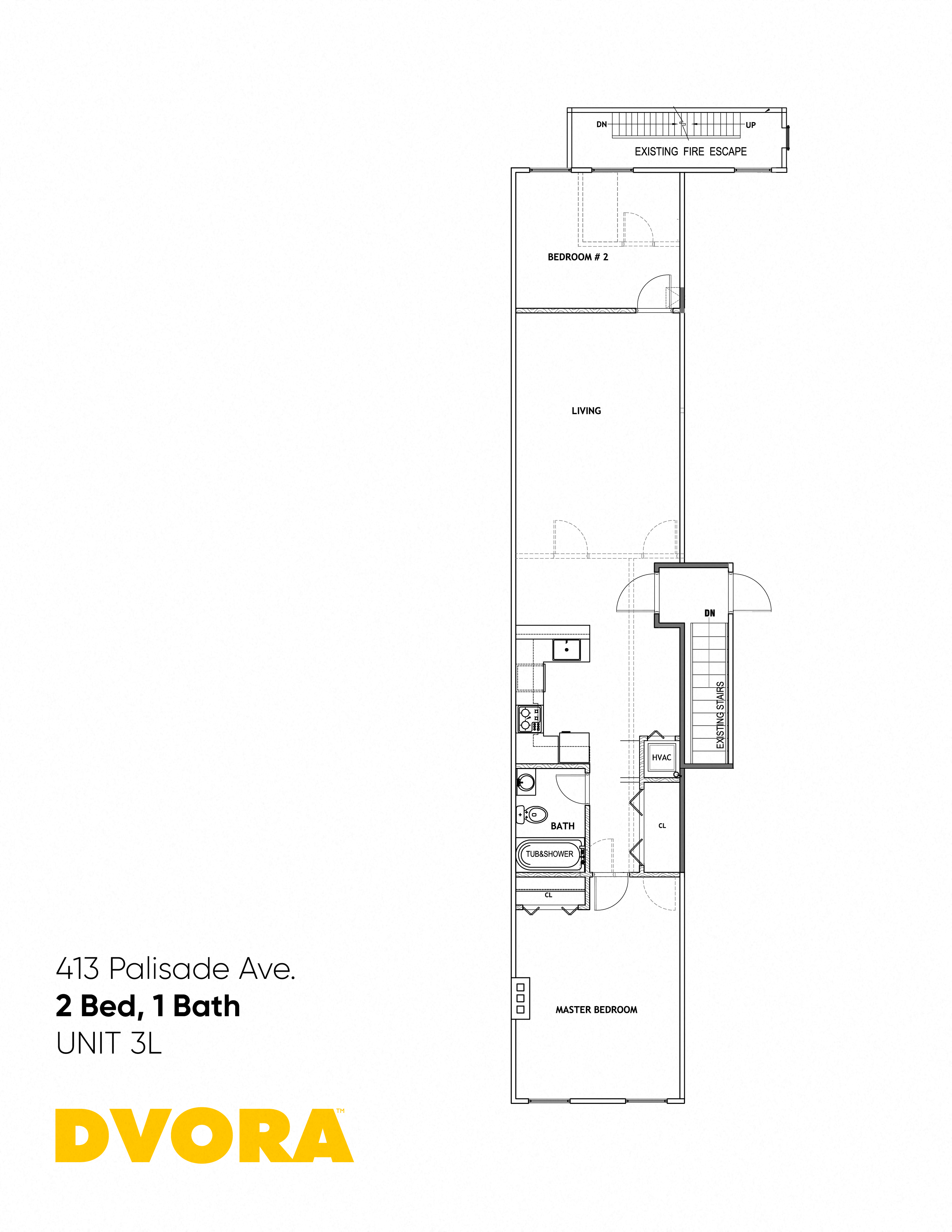 Floor plan for 2 beds, 1 bath, 834 sqft