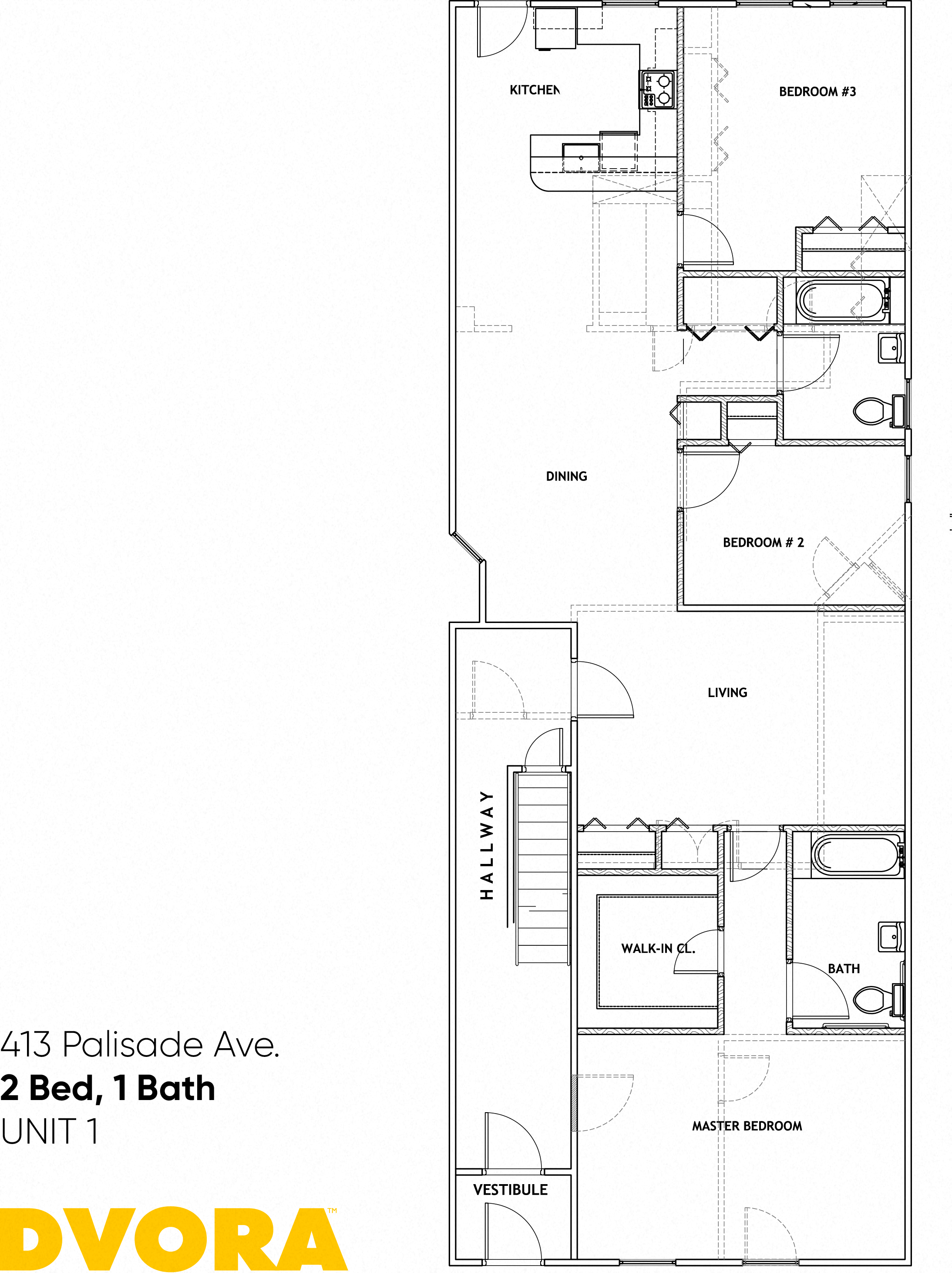 Floor plan for 4 beds, 2 baths, 1430 sqft
