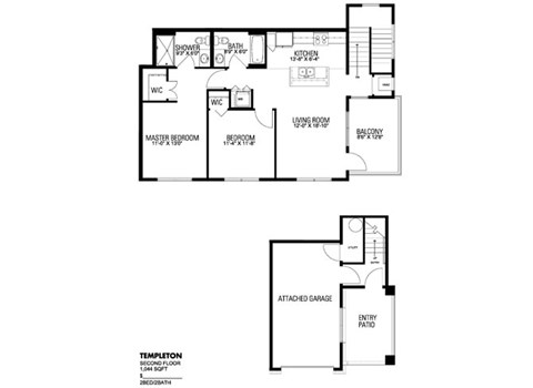 Floor plan for 2 beds, 2 baths, 1044 sqft