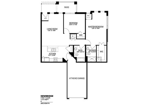 Floor plan for 2 beds, 2 baths, 1210 sqft