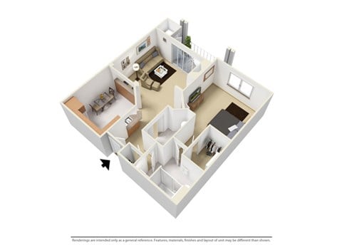 Floor plan for 1 bed, 1 bath, 825 sqft