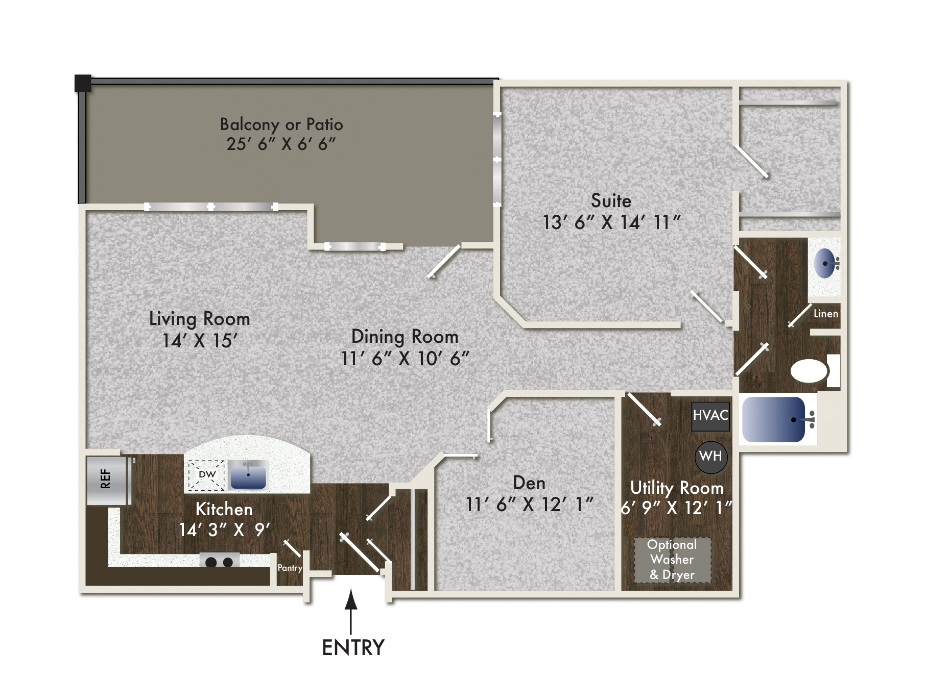 Floor plan for 1 bed, 1 bath, 1191 sqft