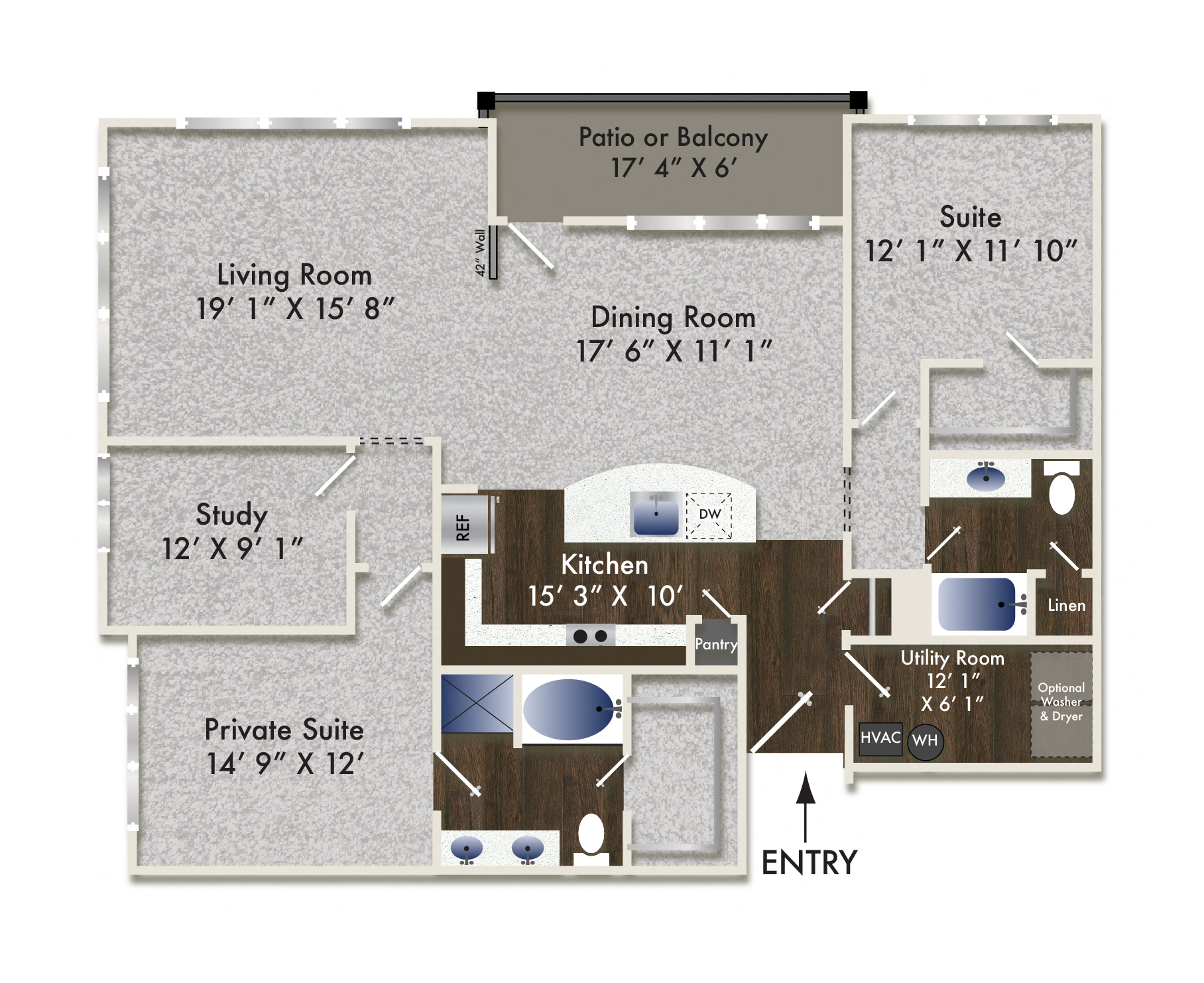 Floor plan for 2 beds, 2 baths, 1621 sqft