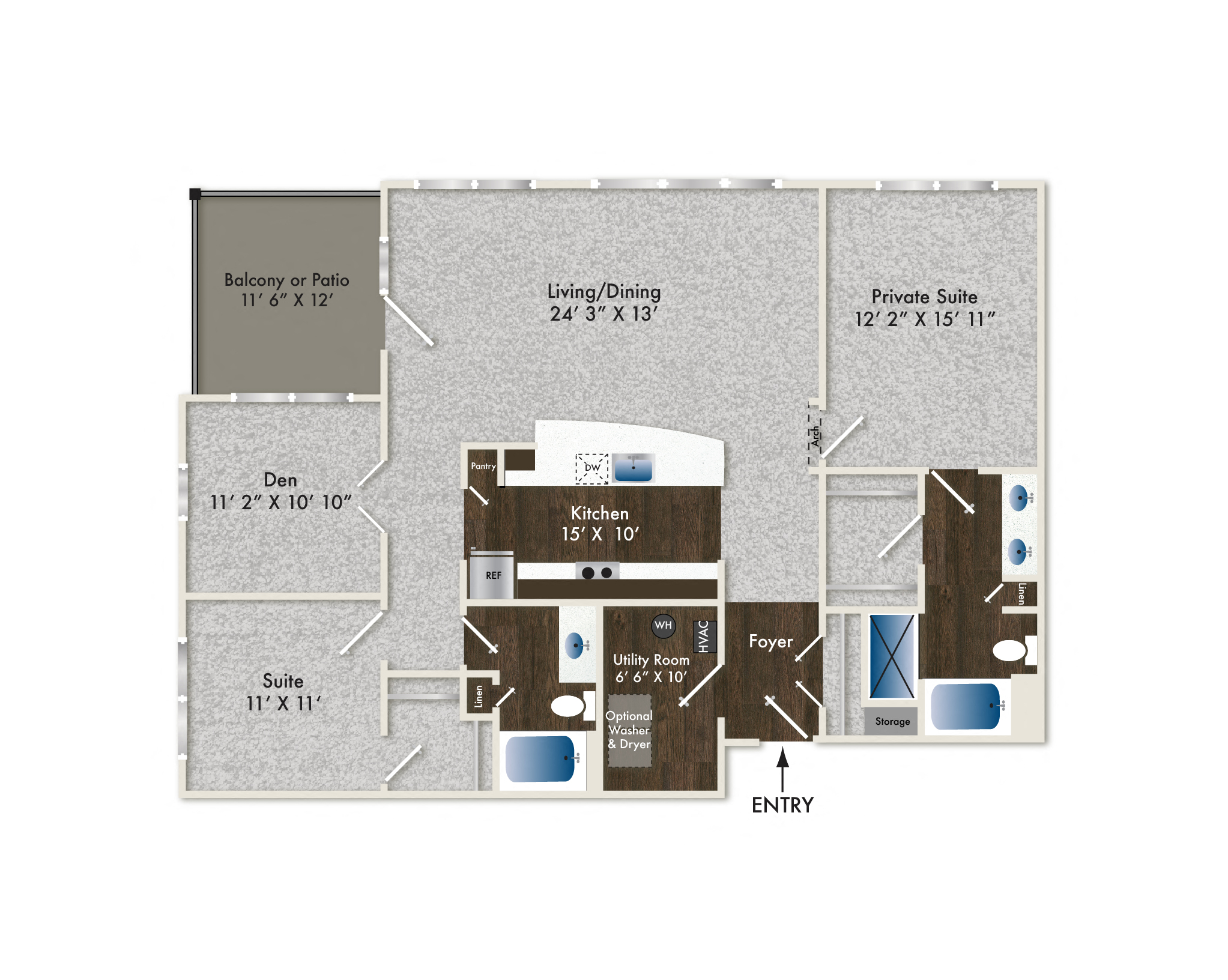 Floor plan for 2 beds, 2 baths, 1441 sqft