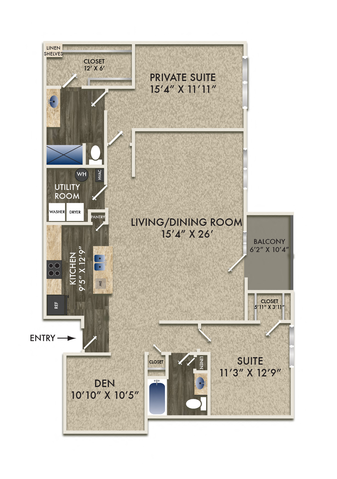 Floor plan for 2 beds, 2 baths, 1548 sqft