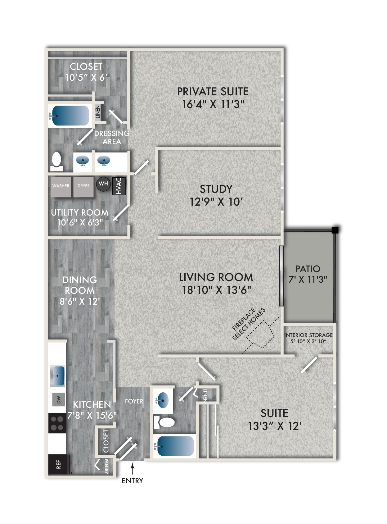 Floor plan for 2 beds, 2 baths, 1473 sqft