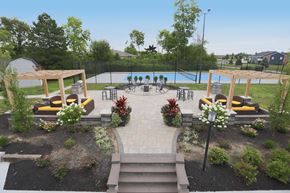 Beavercreek townhouse for rent - an aerial view of an outdoor area with a pool and patio furniture