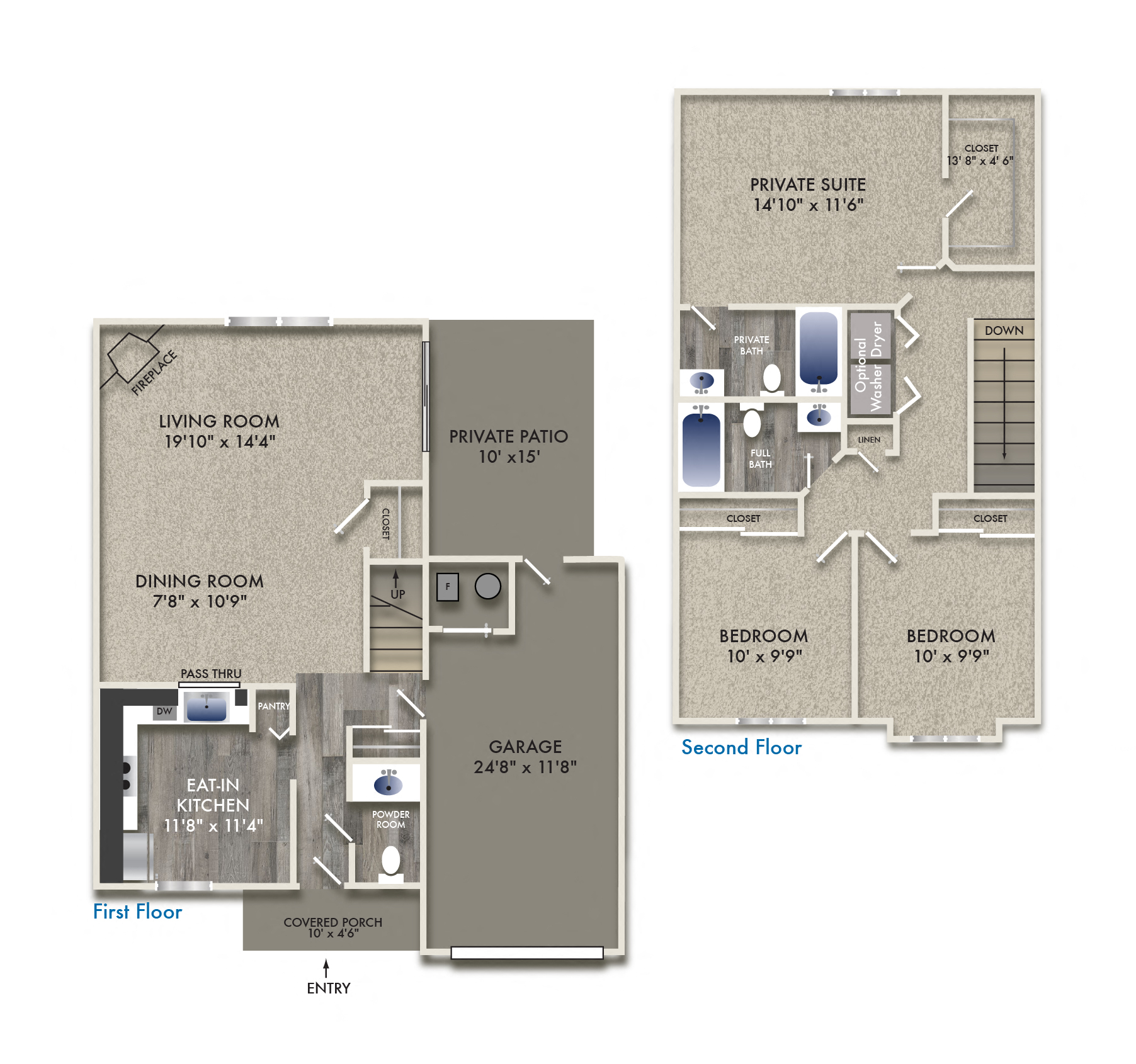 Floor plan for 3 beds, 2.5 baths, 1400 sqft
