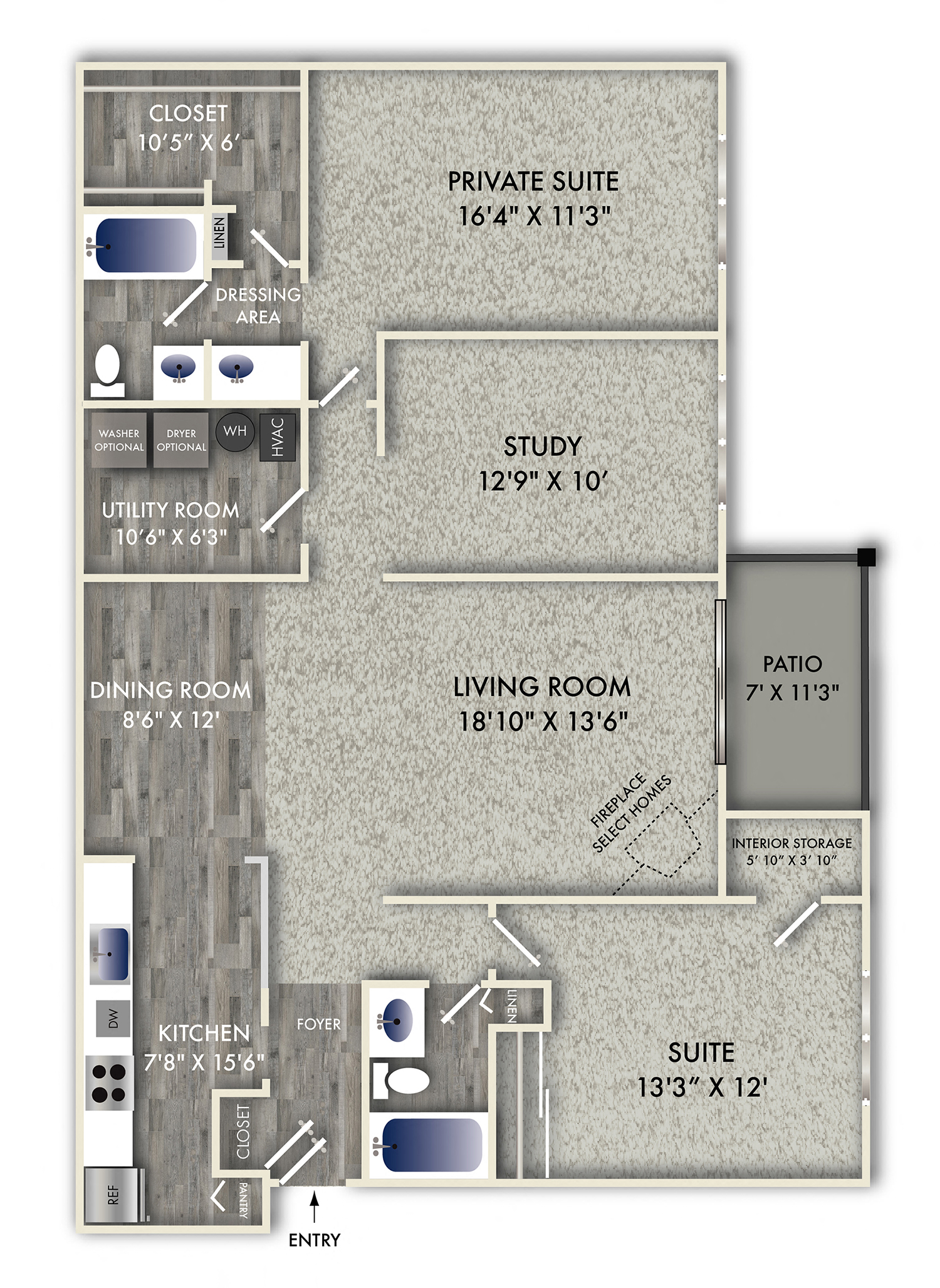 Floor plan for 2 beds, 2 baths, 1475 sqft