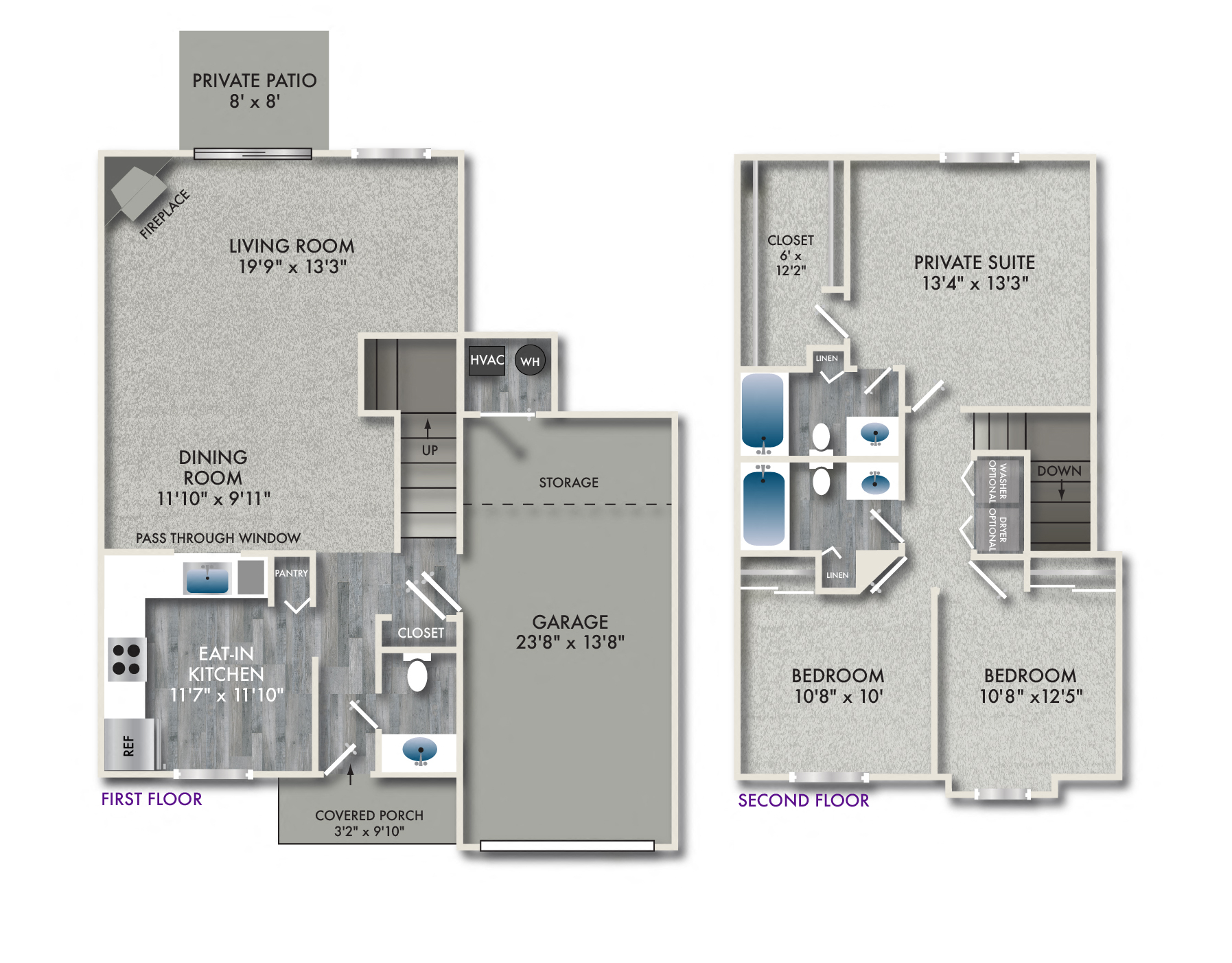 Floor plan for 3 beds, 2.5 baths, 1542 sqft