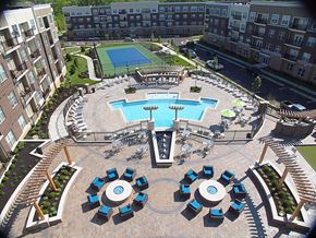 West Chester apartment for rent - an aerial view of an apartment complex with a swimming pool