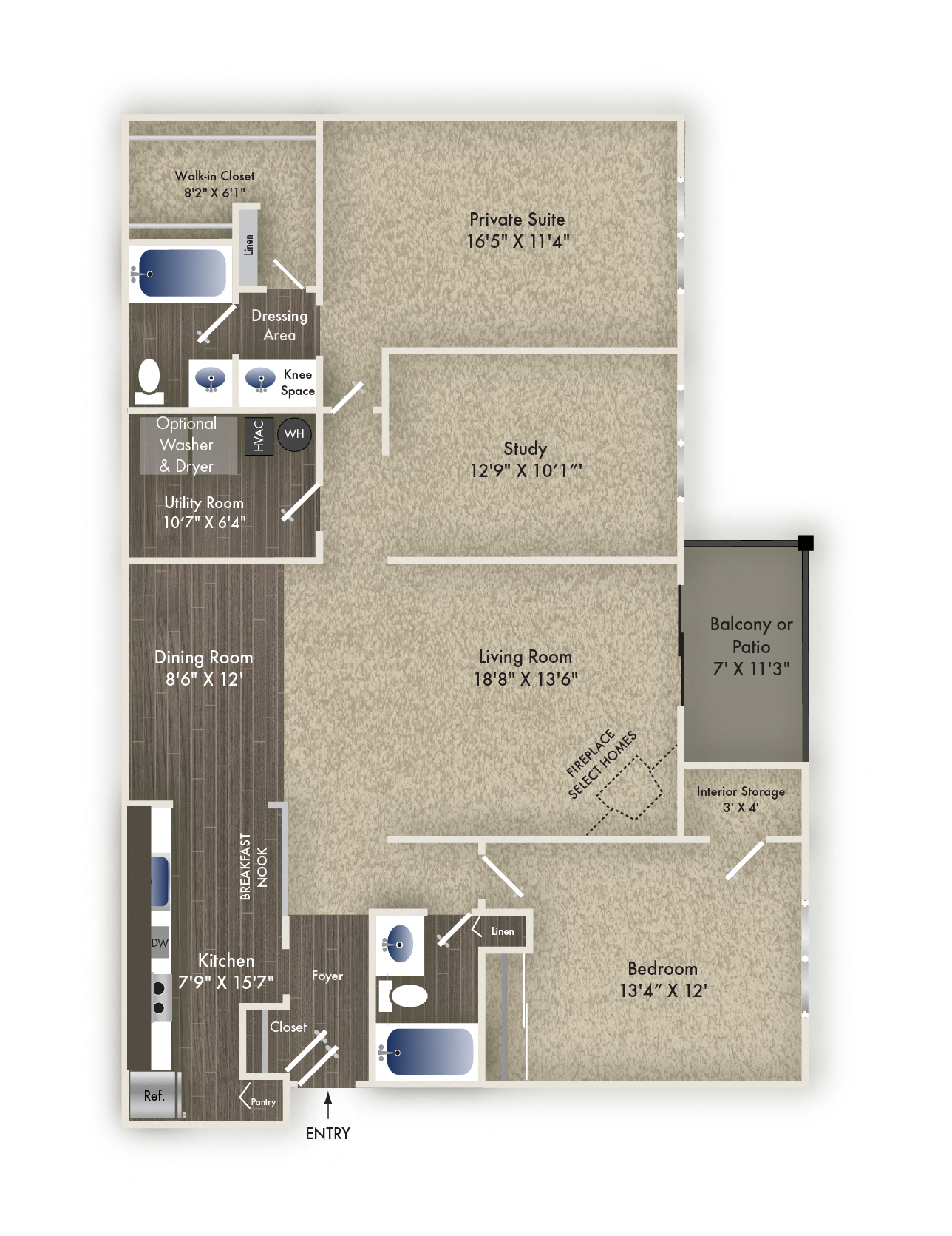 Floor plan for 2 beds, 2 baths, 1473 sqft
