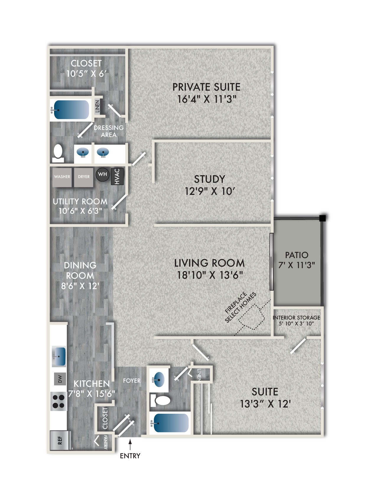 Floor plan for 2 beds, 2 baths, 1475 sqft