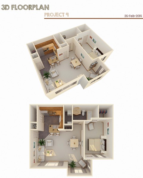 Floor plan for 1 bed, 1 bath, 856 sqft