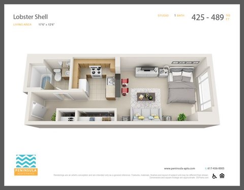Floor plan for studio, 1 bath, 469 sqft