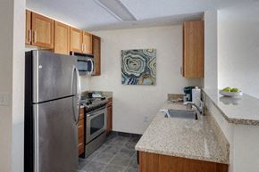 Boston apartment for rent - a kitchen with stainless steel appliances and granite counter tops