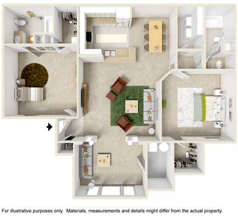 Floor plan for 2 beds, 2 baths, 1236 sqft