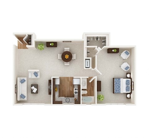 Floor plan for 1 bed, 1 bath, 1000 sqft