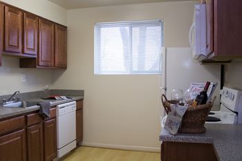 Kitchen with wooden cabinets