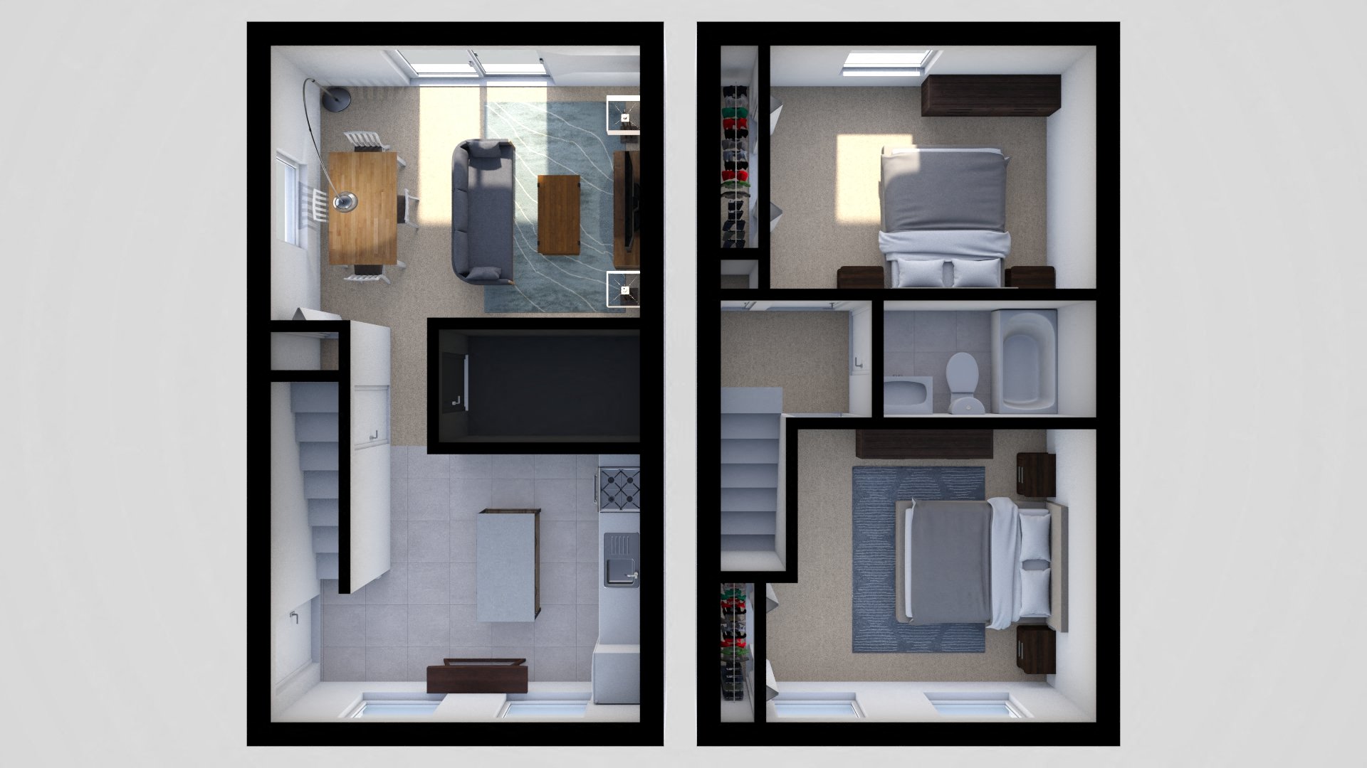 Floor plan for 2 beds, 1 bath, 851 sqft