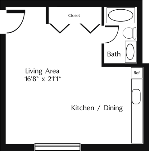 Floor plan for studio, 1 bath, 347 sqft
