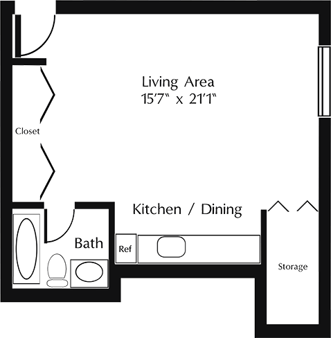 Floor plan for studio, 1 bath, 347 sqft