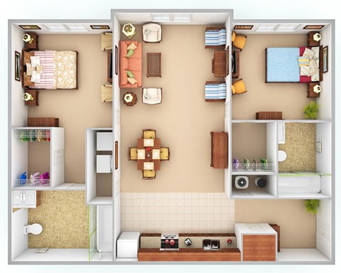 Floor plan for 2 beds, 2 baths, 504 sqft
