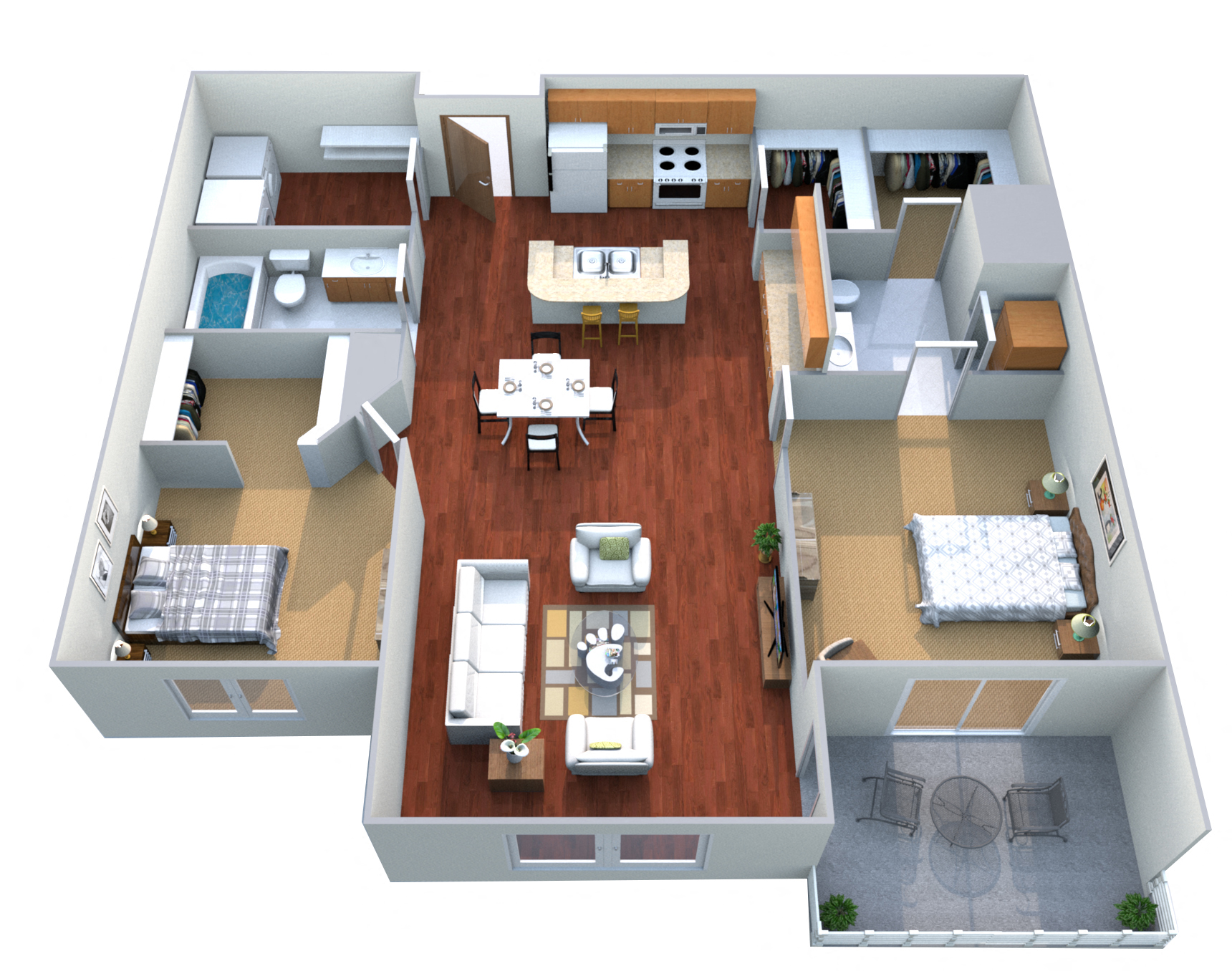 Floor plan for 2 beds, 2 baths, 1130 sqft