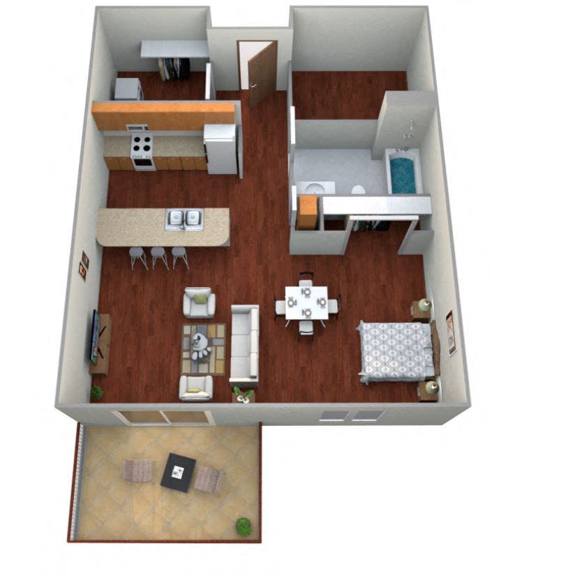 Floor plan for studio, 1 bath, 530 sqft