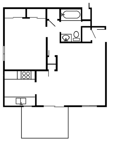 Floor plan for 1 bed, 1 bath, 632 sqft