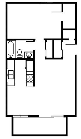 Floor plan for 1 bed, 1 bath, 693 sqft