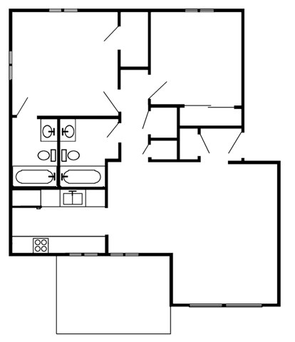 Floor plan for 2 beds, 2 baths, 832 sqft