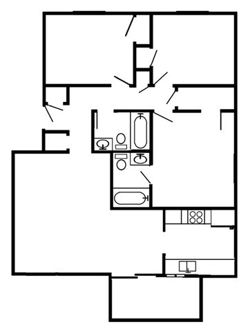 Floor plan for 3 beds, 2 baths, 1085 sqft
