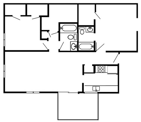 Floor plan for 2 beds, 2 baths, 905 sqft