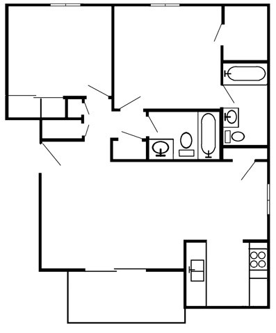 Floor plan for 2 beds, 2 baths, 862 sqft