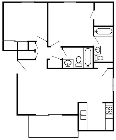 Floor plan for 2 beds, 2 baths, 900 sqft
