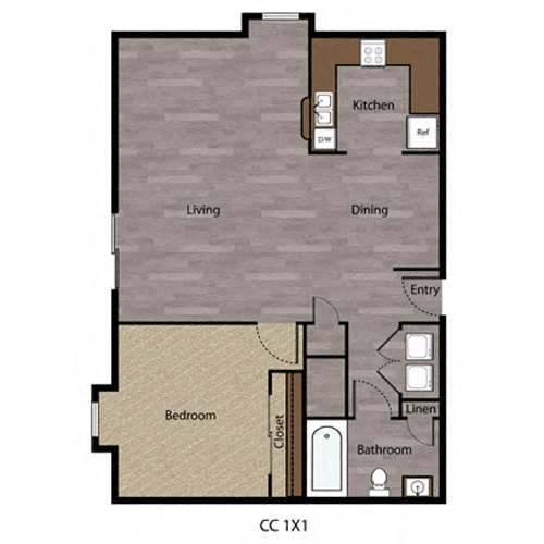 Floor plan for 1 bed, 1 bath, 816 sqft