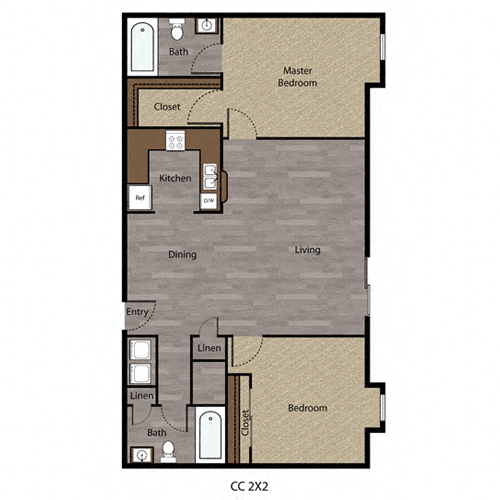 Floor plan for 2 beds, 2 baths, 1063 sqft