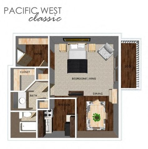 Floor plan for studio, 1 bath, 500 sqft