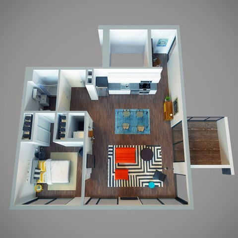 Floor plan for 1 bed, 1 bath, 871 sqft